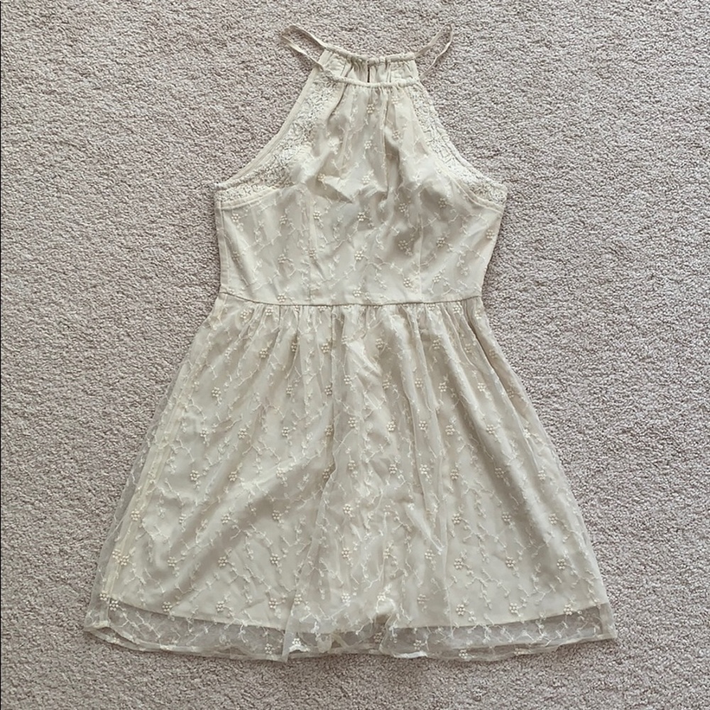 American Eagle cream halter lace dress
